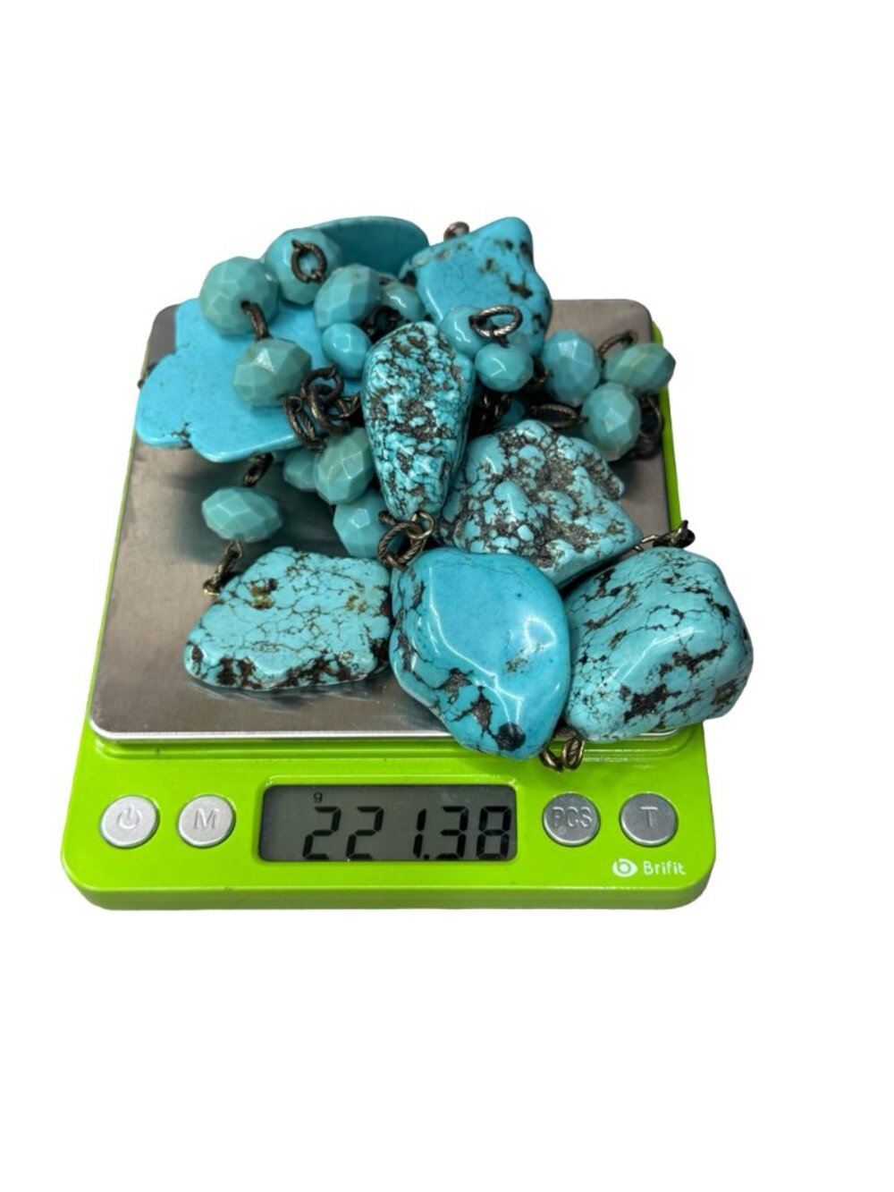 Chicos Chunky Turquoise Statement Necklace Vintage Bronze Chain 41" Bold Heavy - Picture 6 of 9